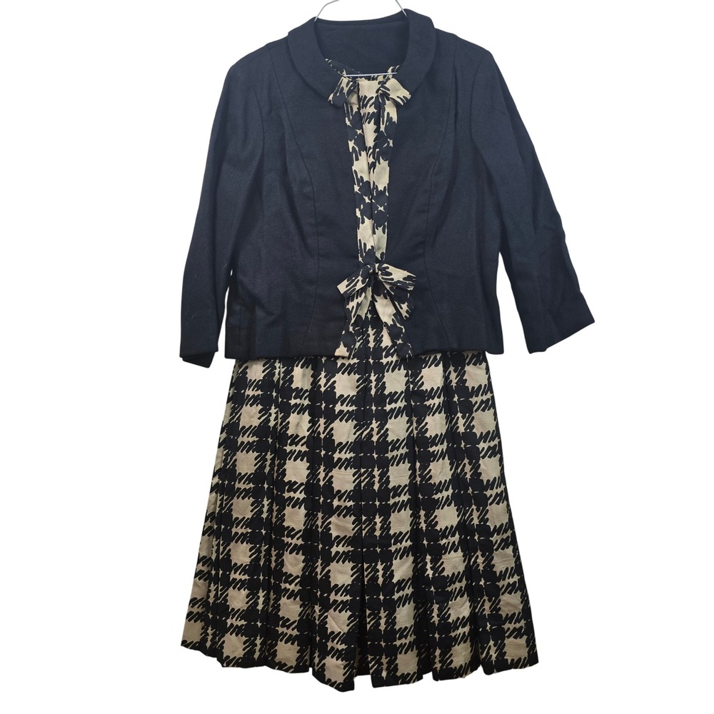 The Sidneys 2-Piece Dress & Jacket Sm Black Cream Plaid Fit & Flare Midi Retro